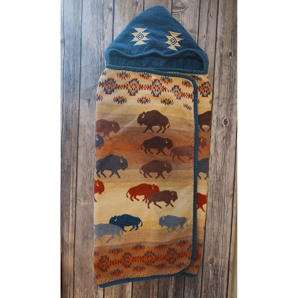 Pendleton Hooded Infant Towel Prairie Rush Hour Buffalo Print Embroidered Hood